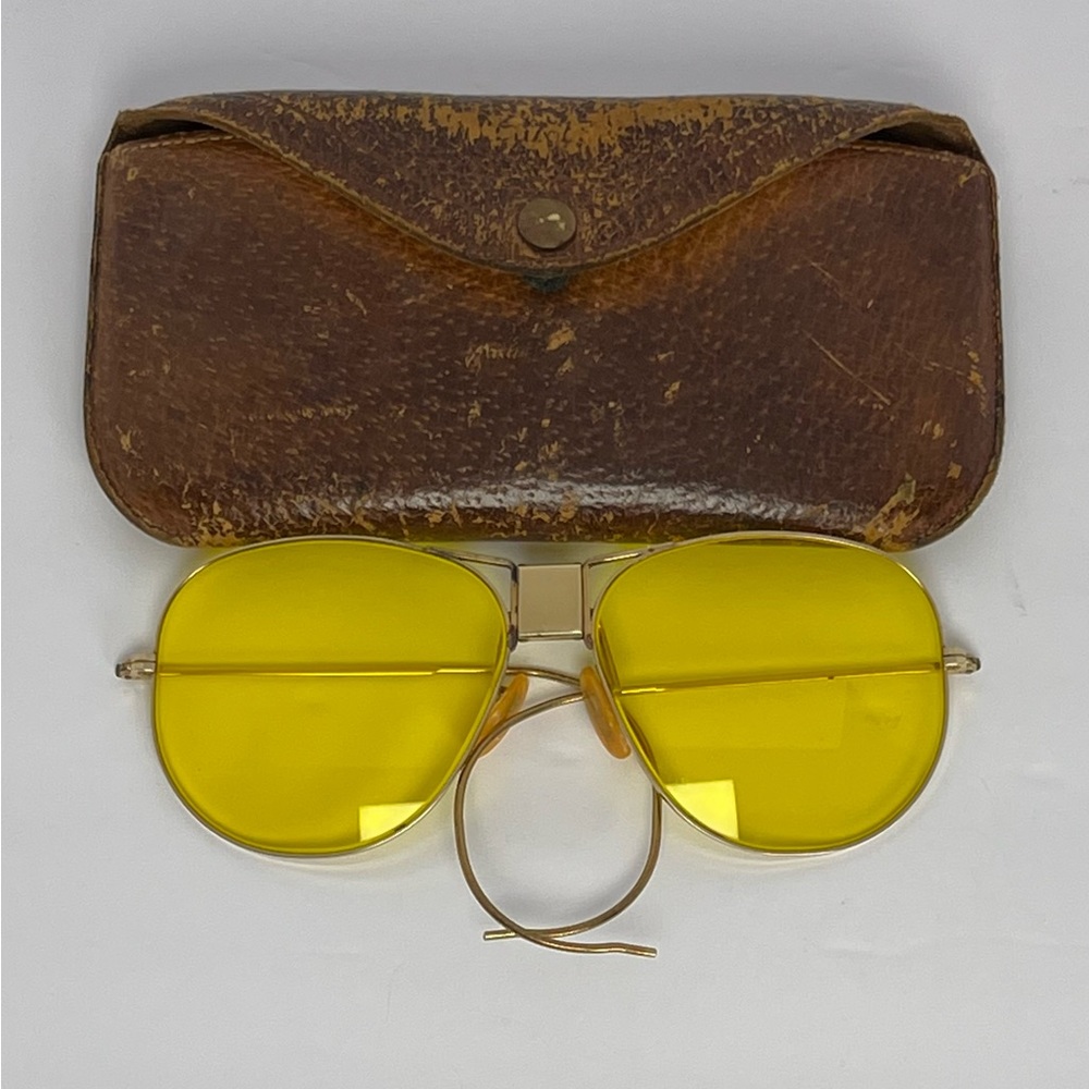 Vintage RARE B&L Ray-Ban 12k GF Gold Frame Aviator Sunglasses with Yellow Lenses